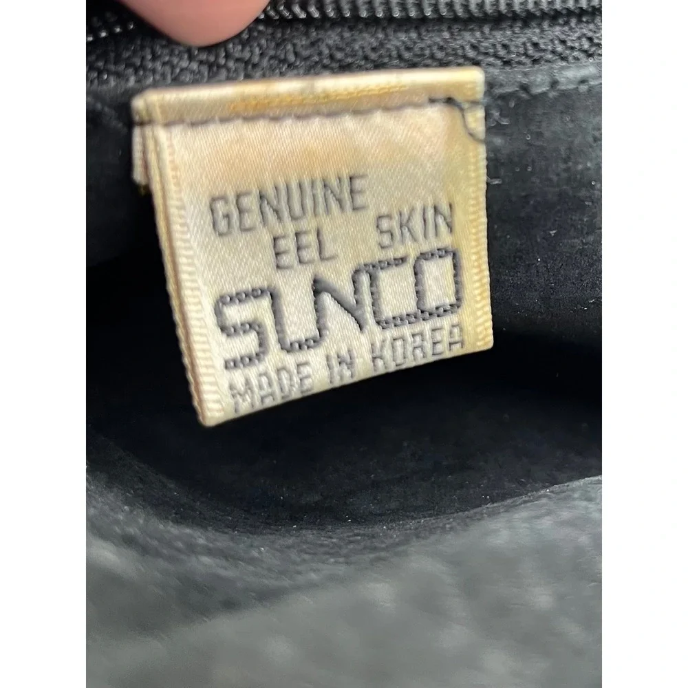 SLNCO Genuine Eel‎ Skin Shoulder Bag Black Zipper Pockets Made in Korea